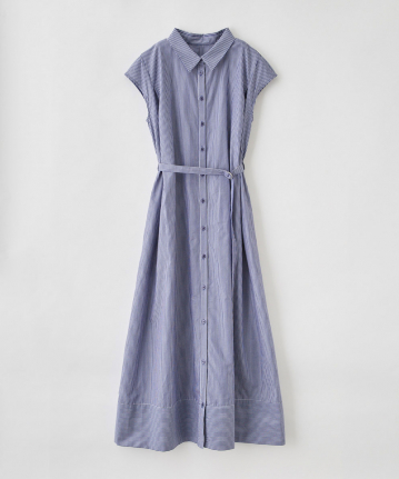 ウエストベルト付き肩タックシャツワンピース