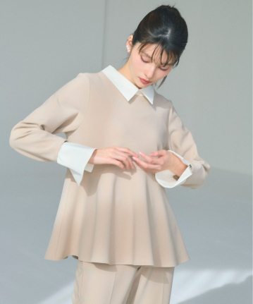 取り外し衿・カフス付きペプラムブラウス